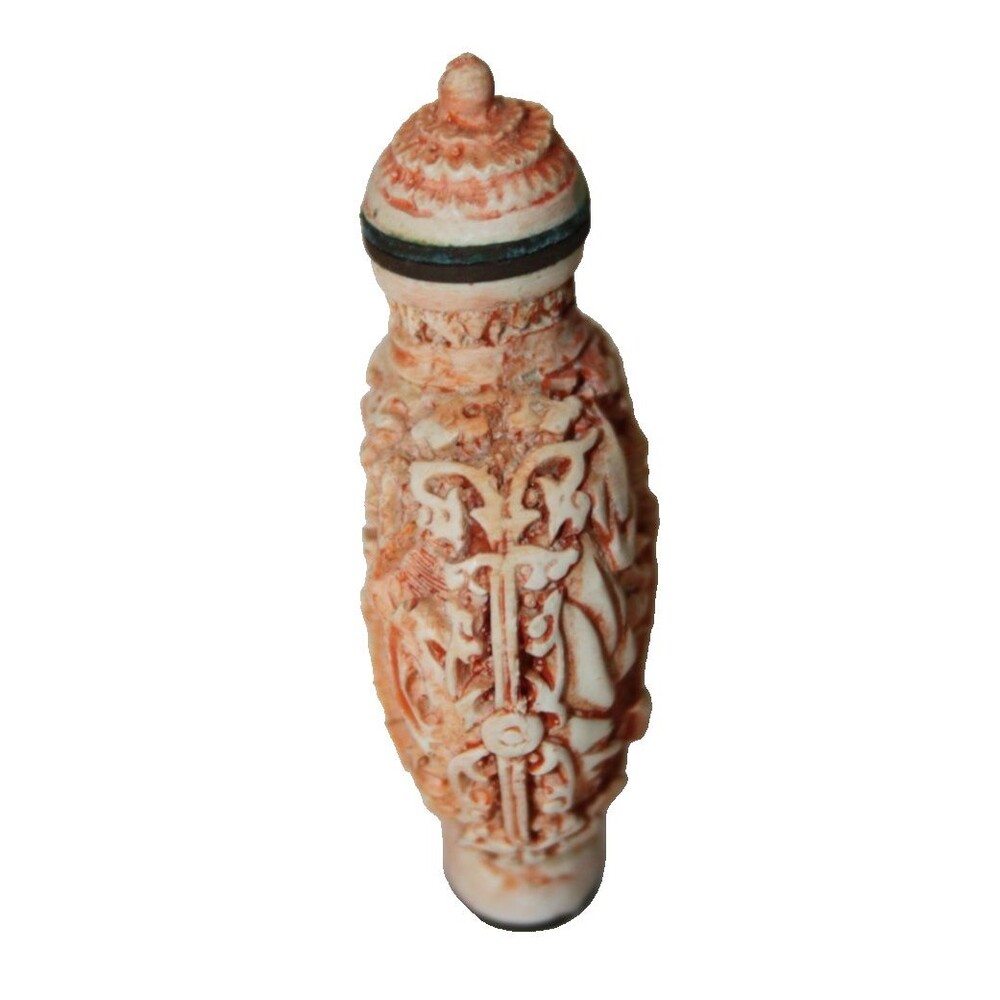 Vintage Chinese Orange Beige Carved Cinnabar Perfume Snuff Bottle Signed Marked - Picture 2 of 7